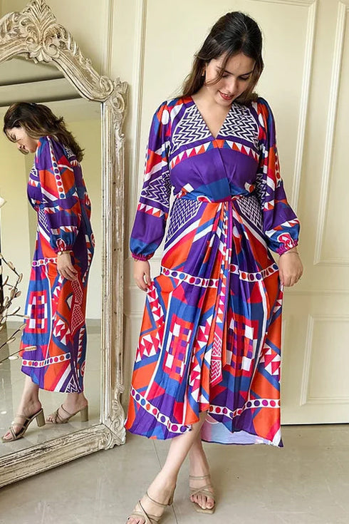 Abstract Print Drape Dress